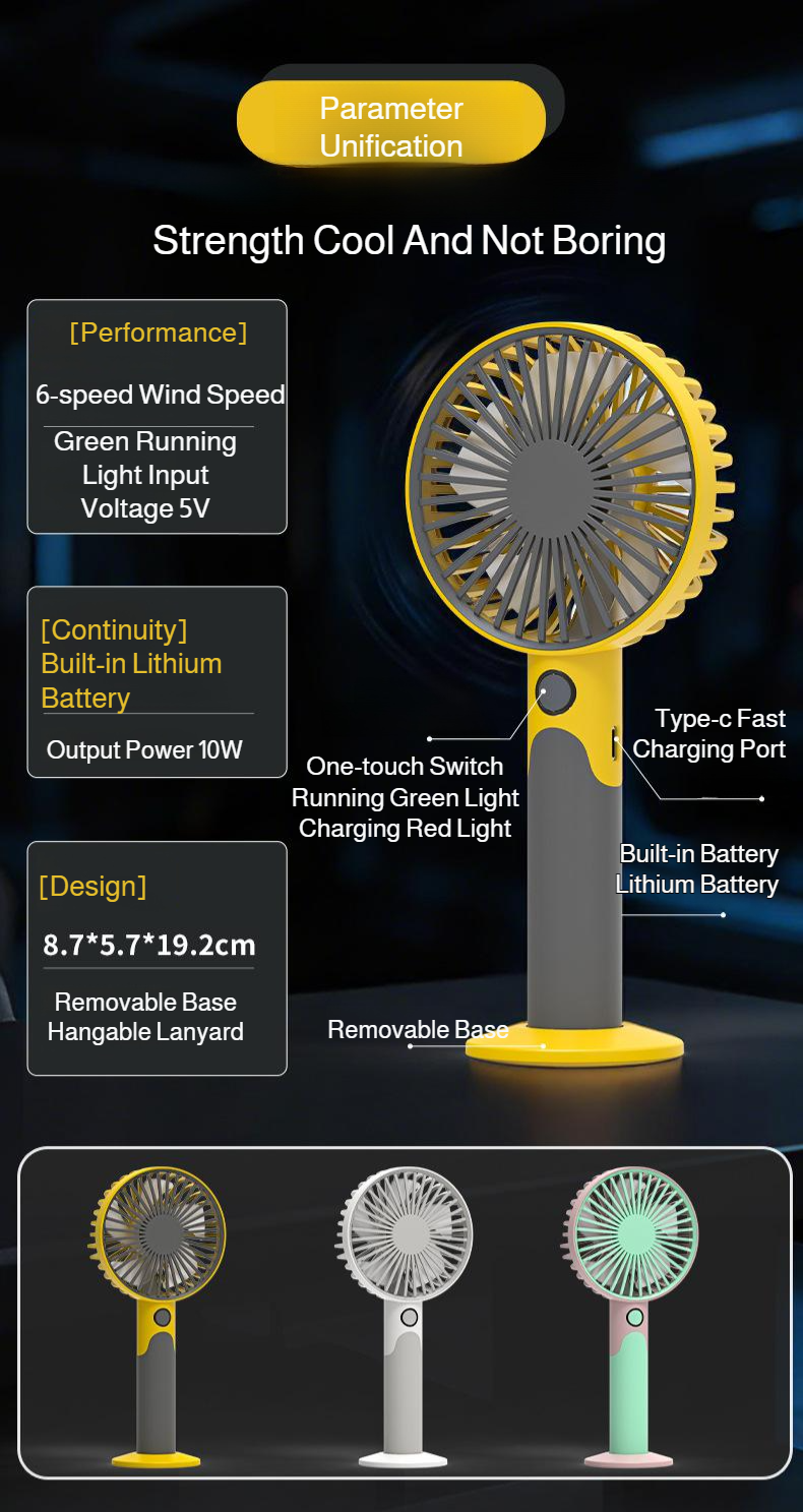 Portable USB Rechargeable Handheld Mini Fan close-up view