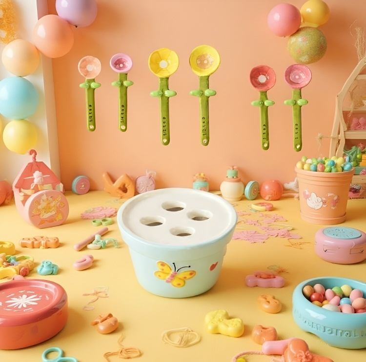 Cucharas medidoras de pétalos coloridas para recetas precisas