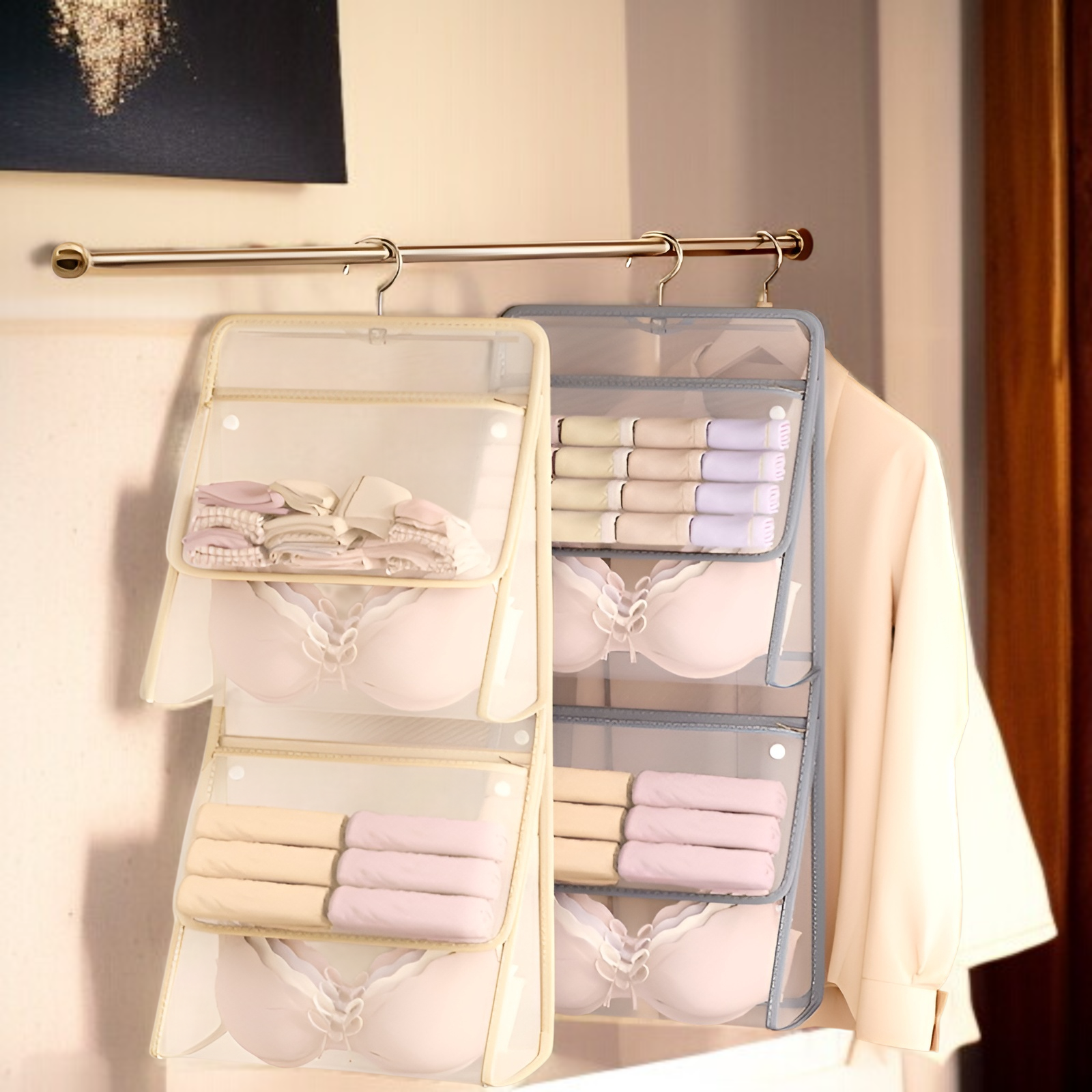 下着収納バッグ 寮のドアに掛けるネットポケット収納バッグ アーティファクトワードローブ 下着 靴下収納 吊り下げバッグ