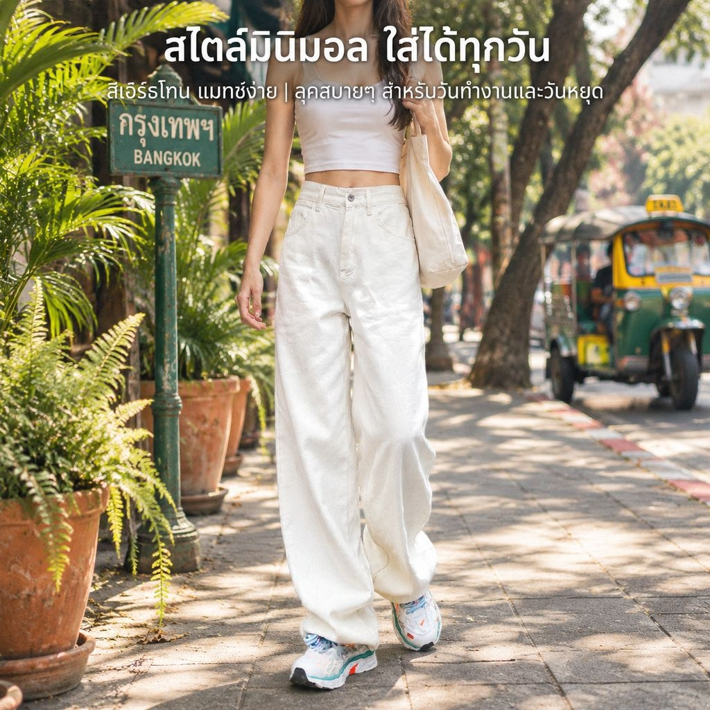 กางเกงยีนส์ขากว้างเอวสูงสำหรับผู้หญิง ใส่ได้ทั้งฤดูใบไม้ผลิและฤดูใบไม้ร่วง