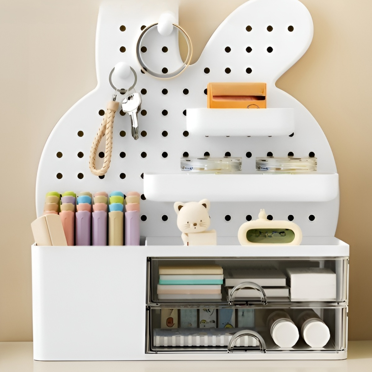 オフィス・学生寮用デスクペン立て&卓上文具収納引き出しボックス