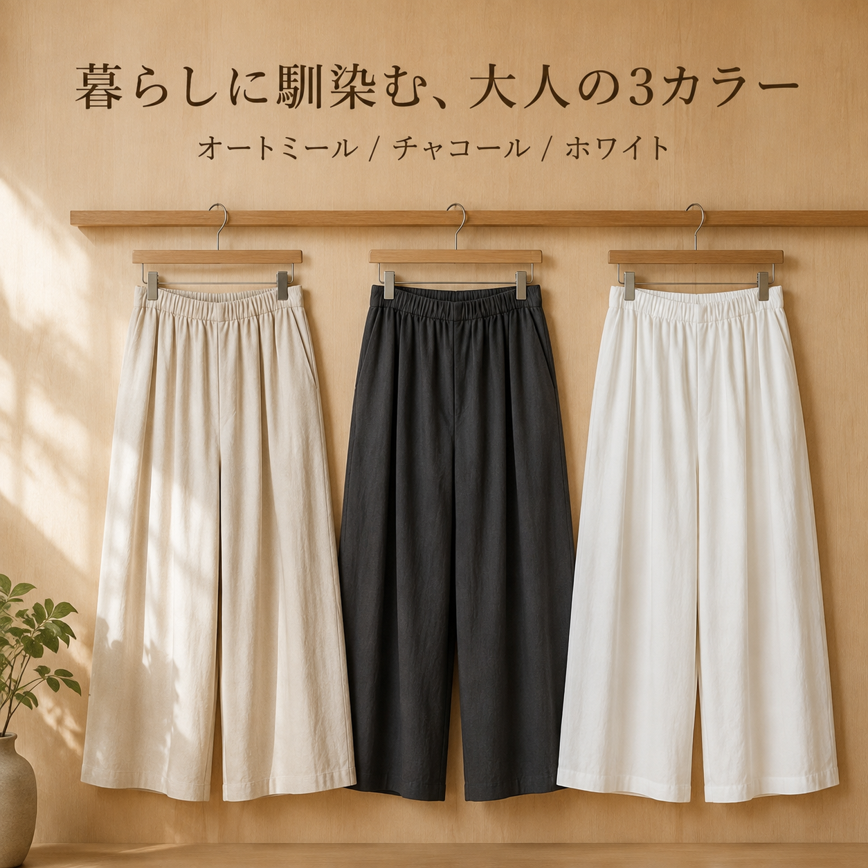 夏用ゆったりドレープ日本風九分丈ワイドパンツ レディース