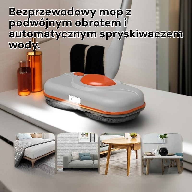  Bezprzewodowy elektryczny mop z podwójnym obrotowym spryskiwaczem