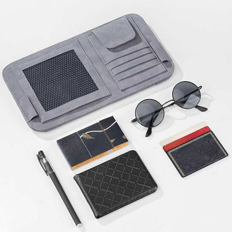 Multifunktionale Sonnenblende Auto Aufbewahrungstasche Leder Karten- und Brillenhalter