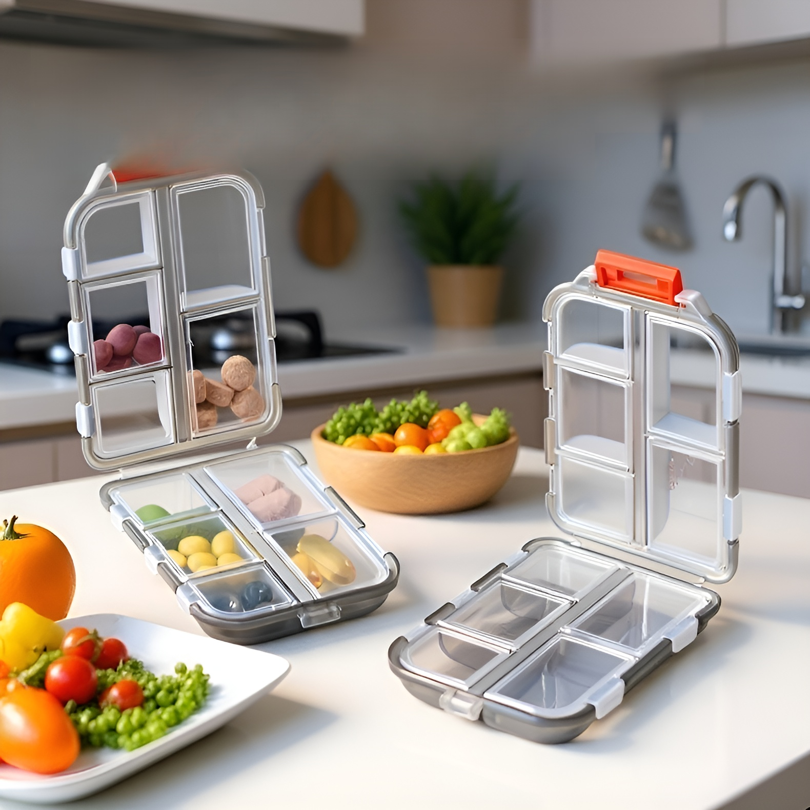 10-Compartment Sealed Portable Pill Case, Small PP Medicine Organizer