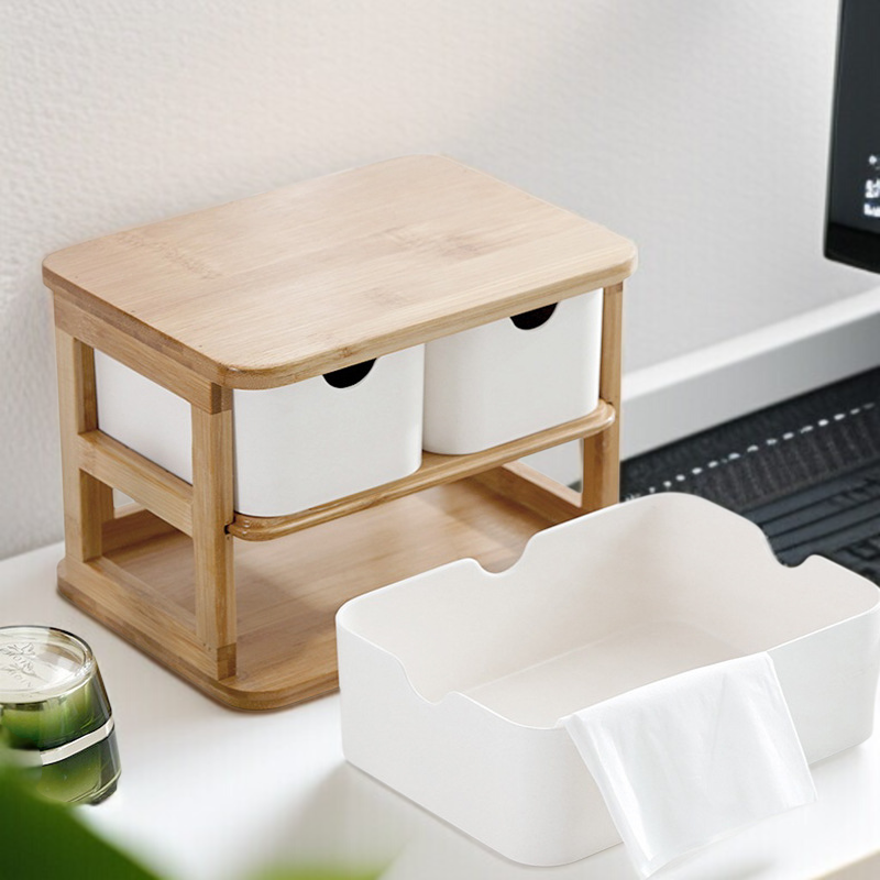 デスクトップ生分解性多層竹木製収納ボックス 引き出しデスクトップ竹繊維オーガナイザー 家庭用化粧品オーガナイザー