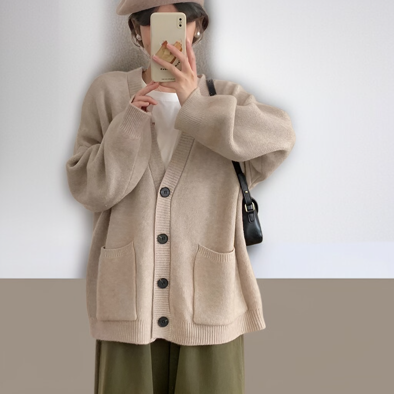 怠惰なスタイルのセータージャケット女性初秋 2024 新しいニットカーディガン春と秋の摩耗緩い無地トップ