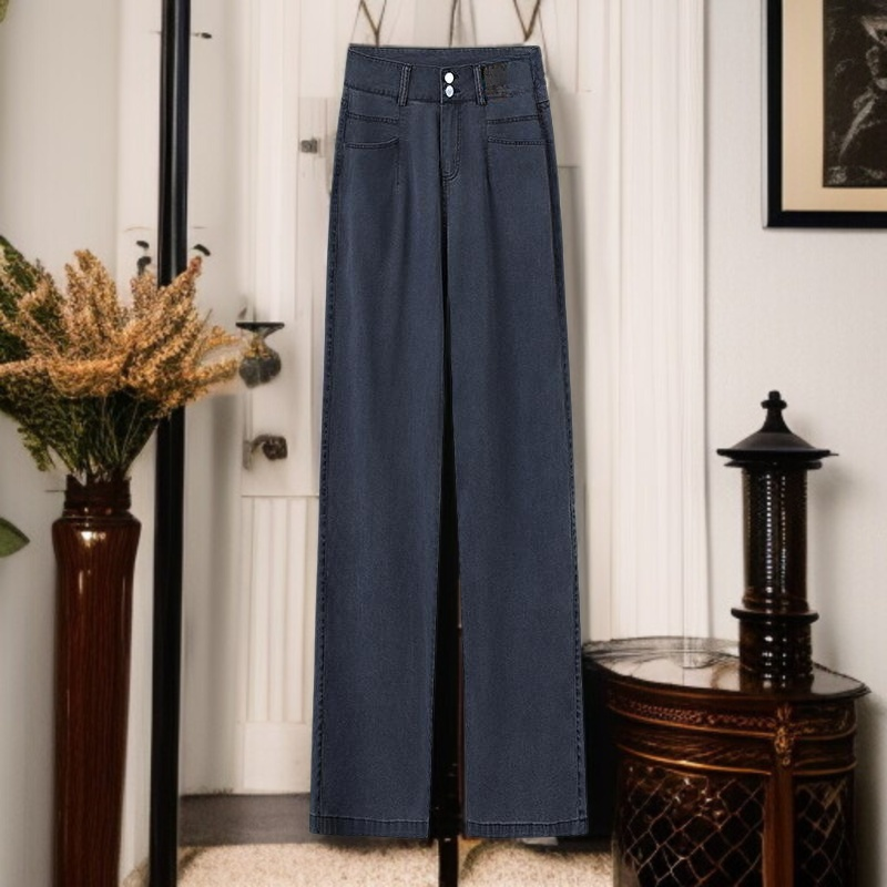 텐셀 일자 청바지 여성복 여름 신상 하이웨스트 얇은 날씬해 보이는 캐주얼 와이드핏 팬츠