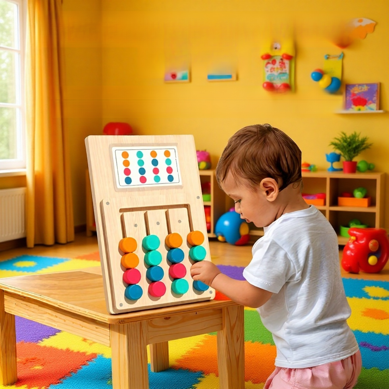 Buntes Holz-Logikbrettspiel: Vier Farben Strategie
