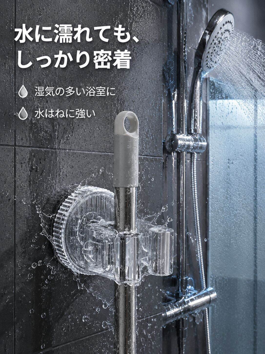 穴あけ不要の滑り止めモップホルダー