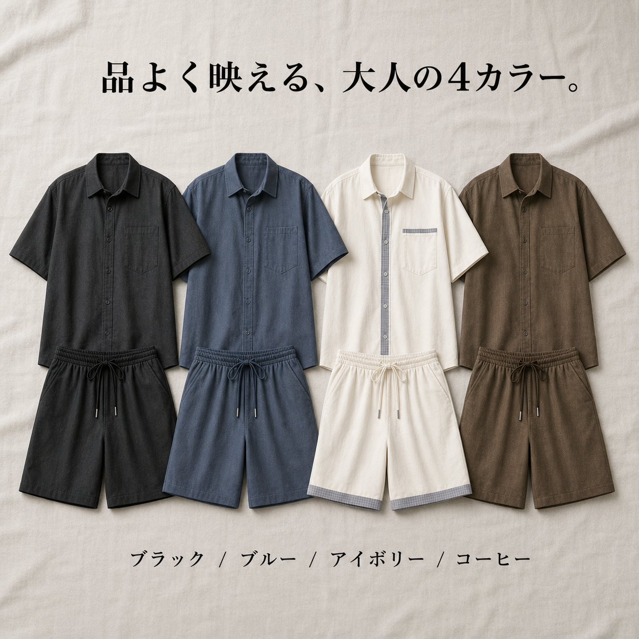 メンズ夏カラーブロックチェック半袖シャツセット