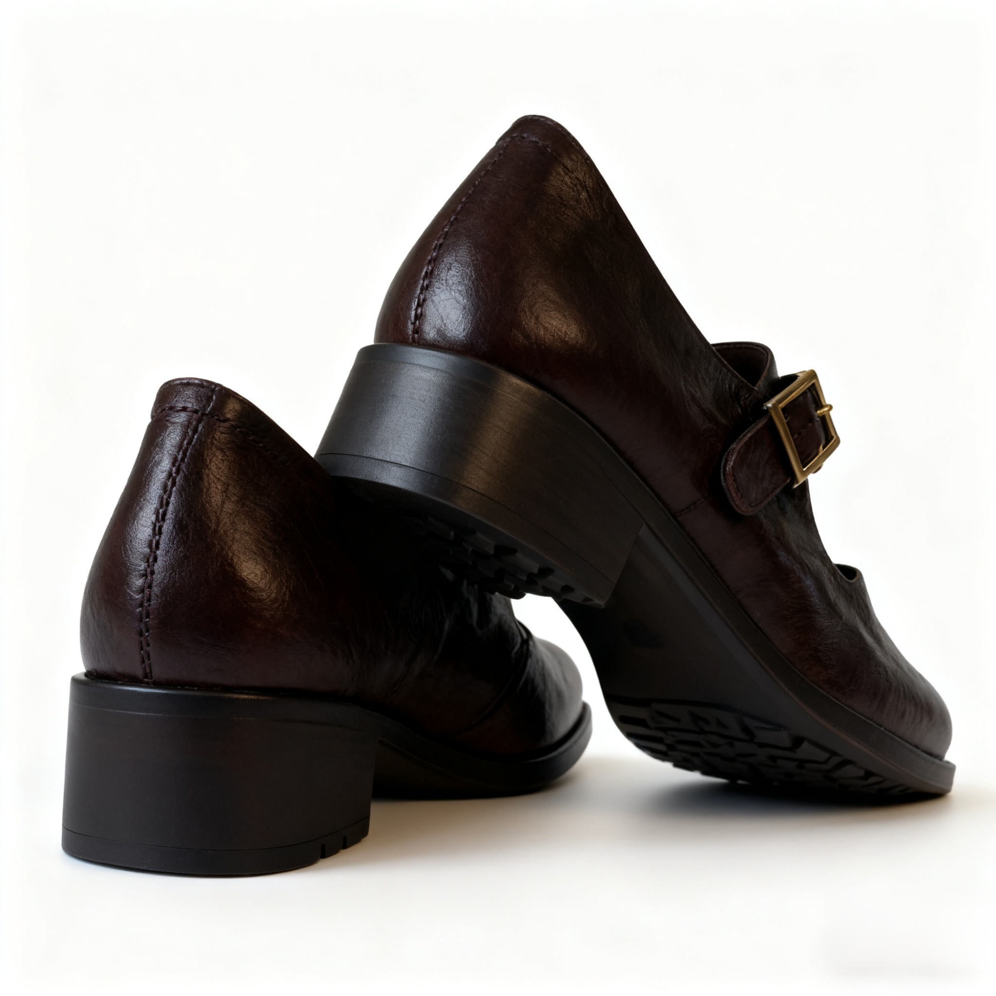 通勤用レトロメリージェーンシューズ - ラウンドトゥ、チャンキーヒール、本革