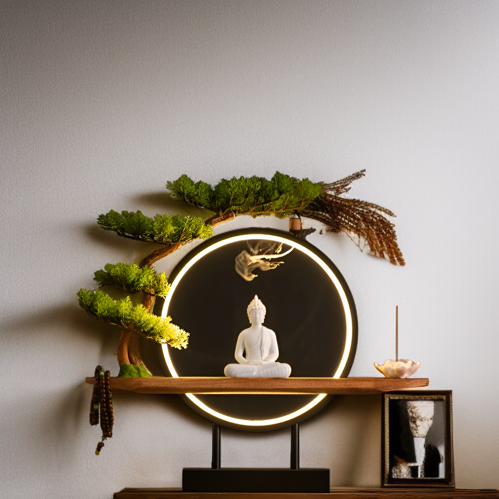 新中式禪意如來擺件家居客廳玄關桌面創意燈圈樣品房軟裝飾品擺設