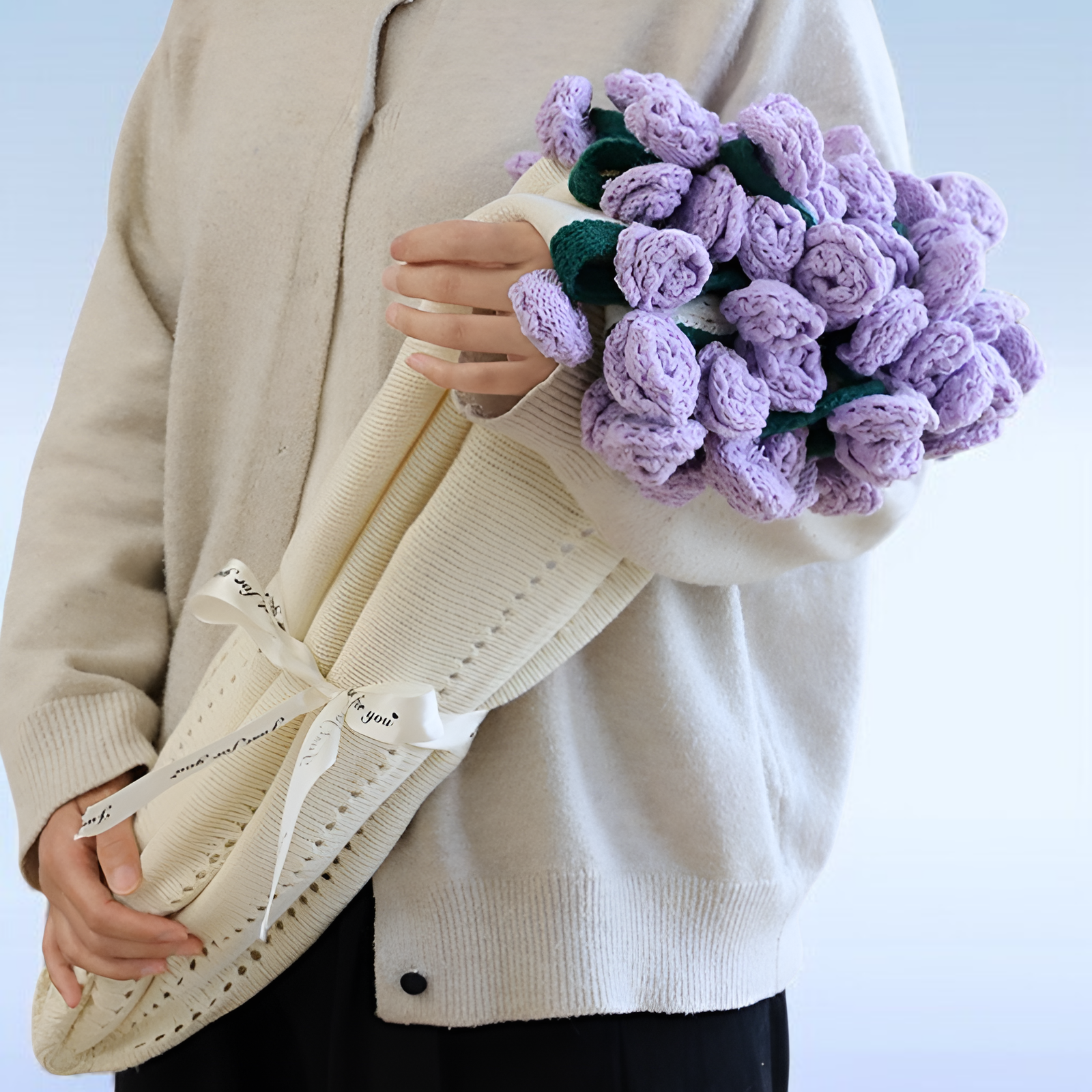 ومن ناحية محبوك بطانية الصوف باقة الورد