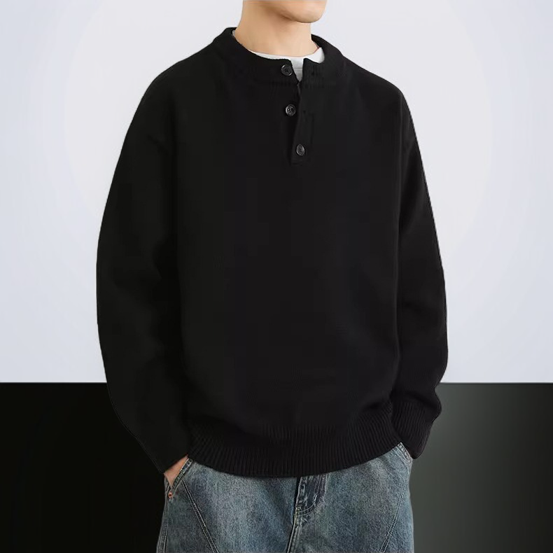 남성 라운드 넥 커버 단색 니트 스웨터