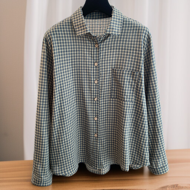 새로운 아티스틱 루즈 플레드 라펠 긴팔 셔츠