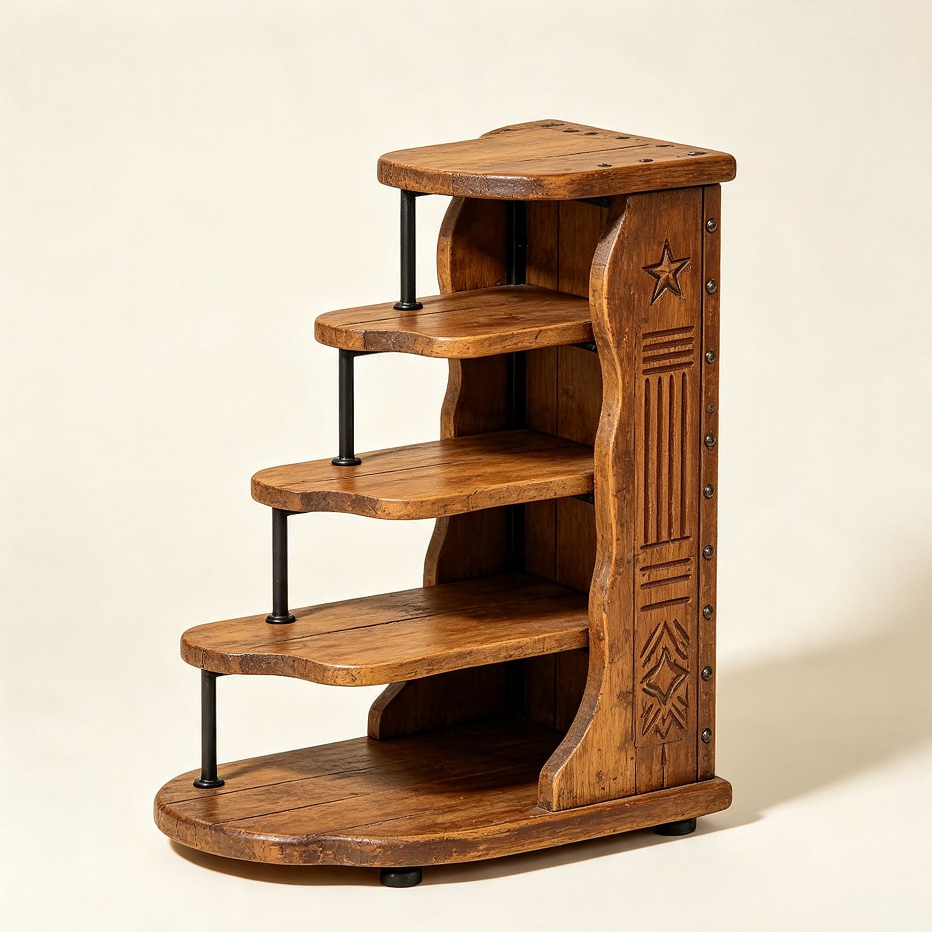 Stepped star-carved solid wood storage rack