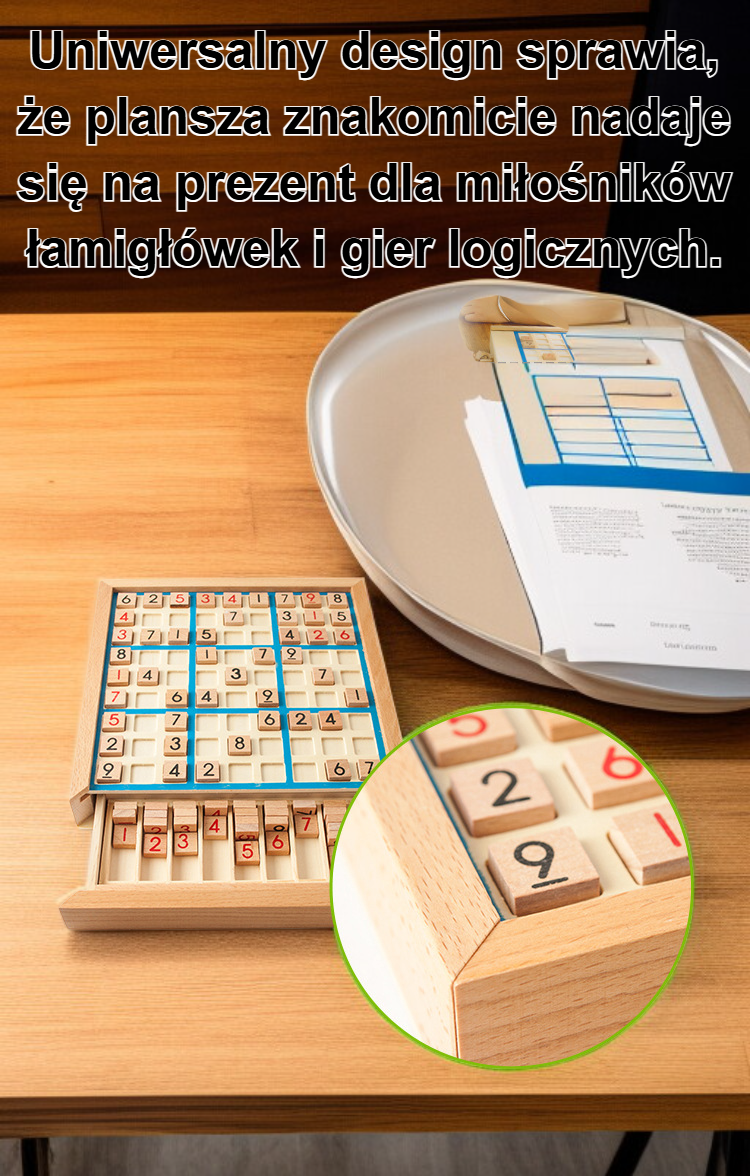 Zbliżenie drewnianej planszy do gry w sudoku