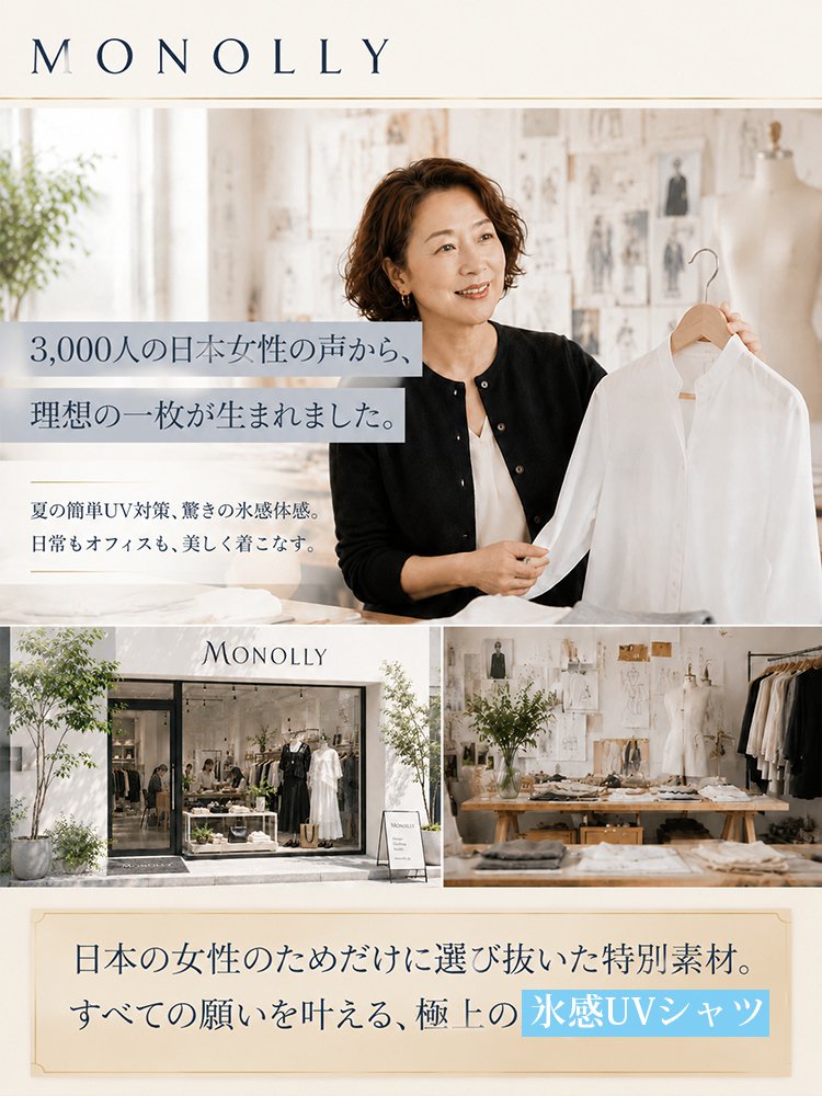 【WEB累計販売8万点突破！】Monolly -9℃氷結UVカットシャツ | スタイルアップの魔法