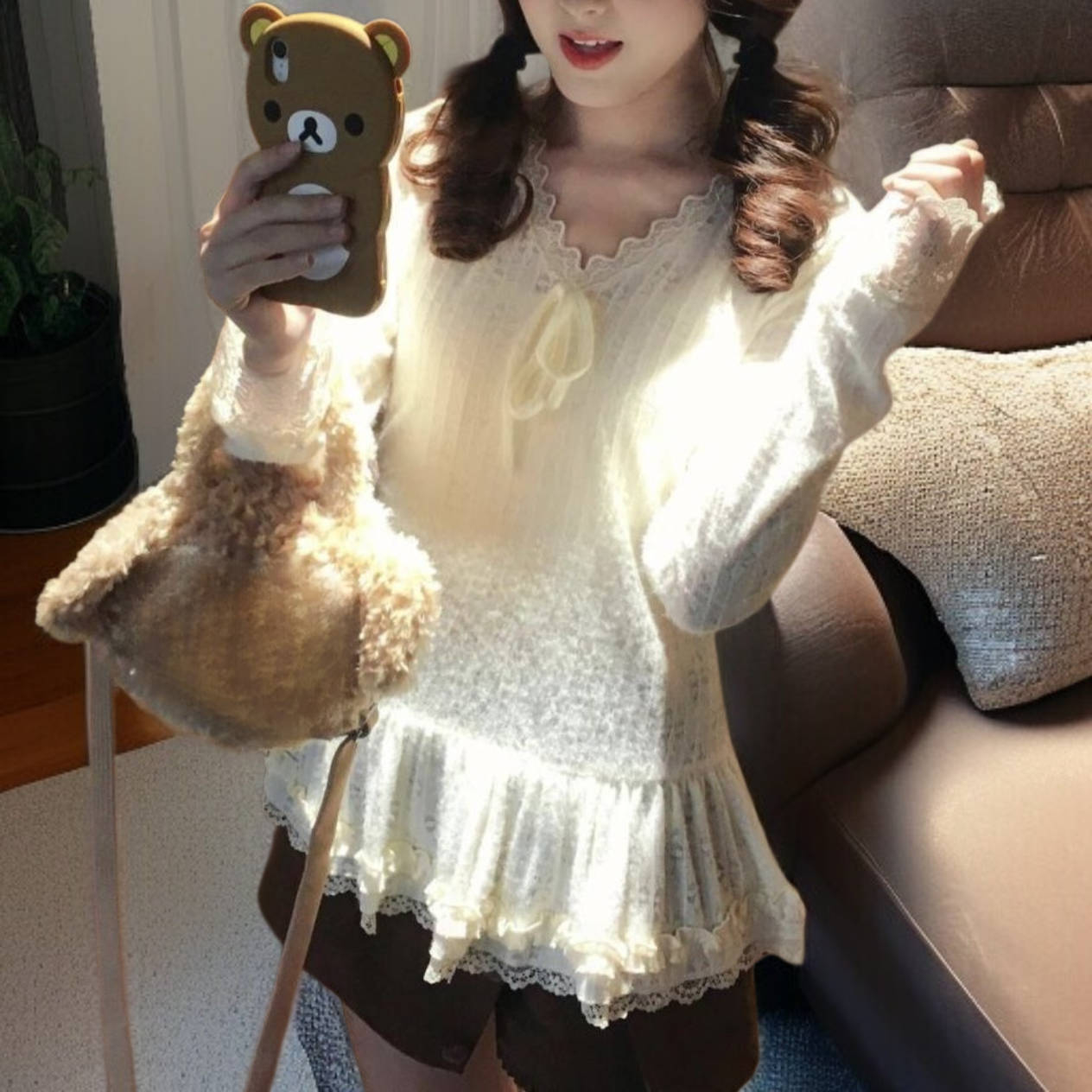 大人可愛い長袖ブラウス 着回しやすいバレエコア