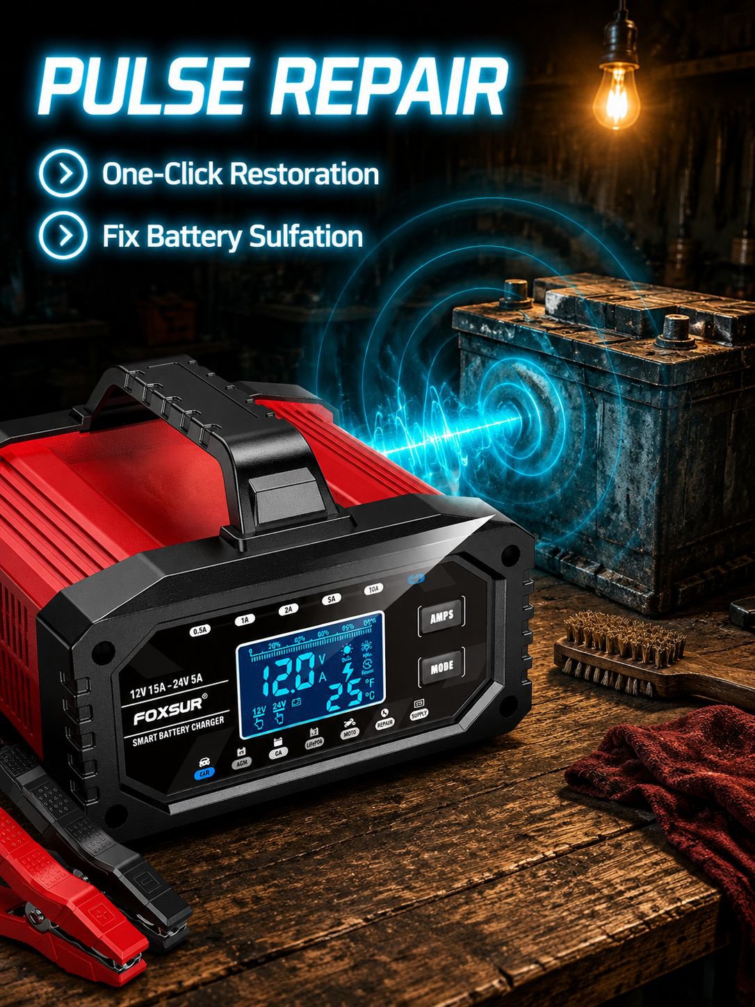 Portable lead-acid lithium iron phosphate charger for cars, ships, and motorcycles with adjustable c