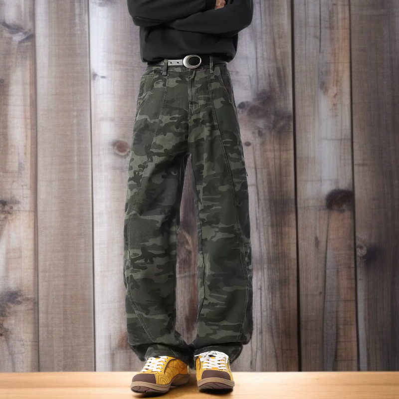 하이 스트리트 남성 기모 카모 팬츠 가을 겨울 코디 청바지 아메리칸 카모 벌목 팬츠