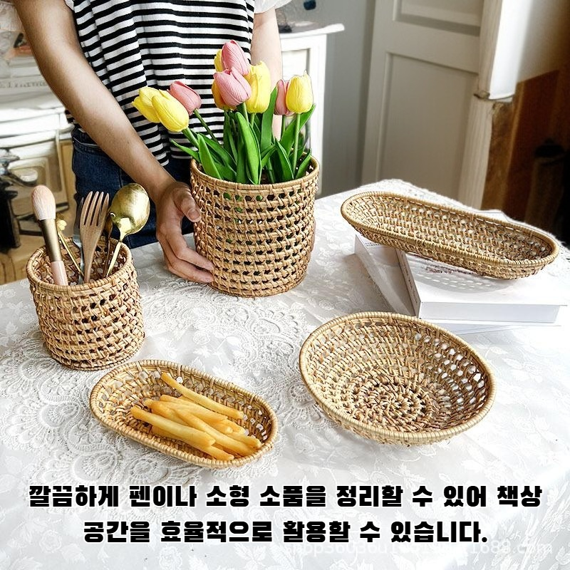 베트남식 라탄 빈티지 나무 펜홀더 정면 이미지