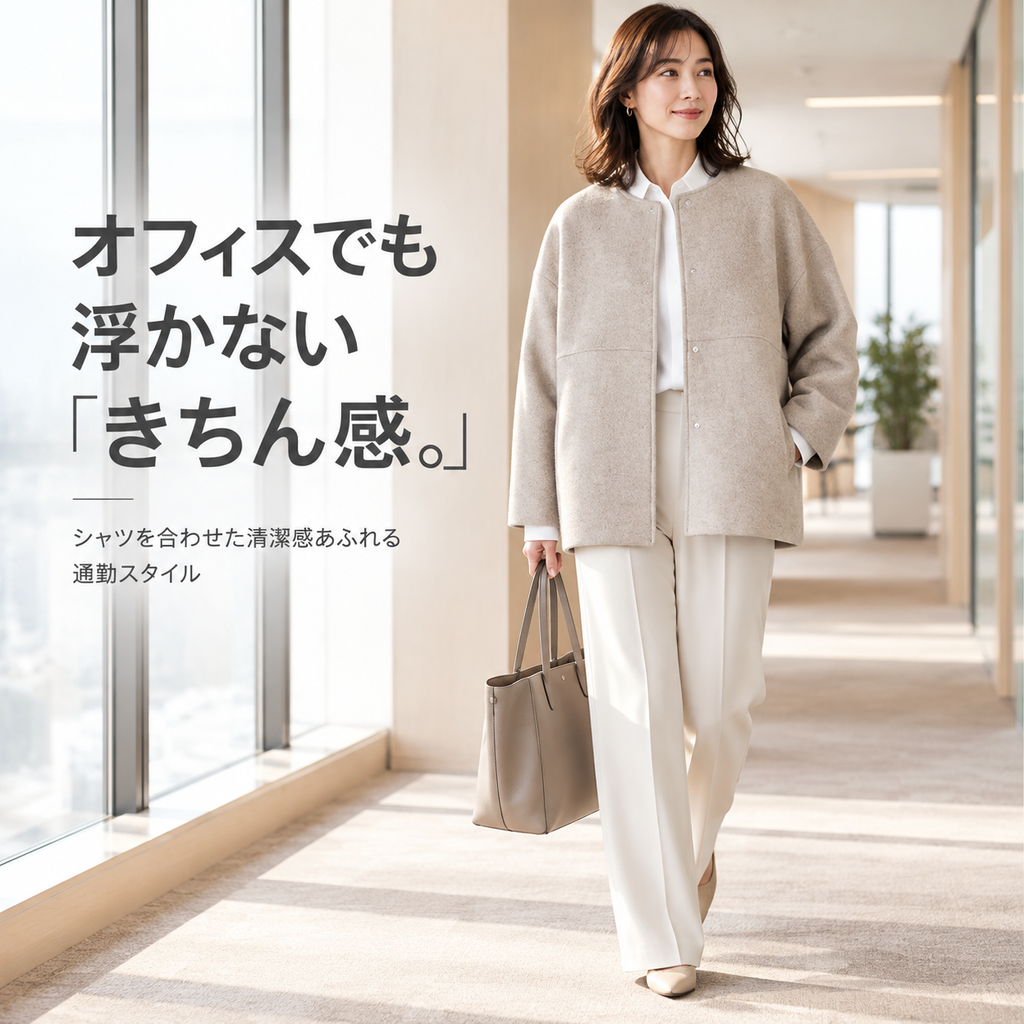 レディースシンプル丸首ウールショートジャケット