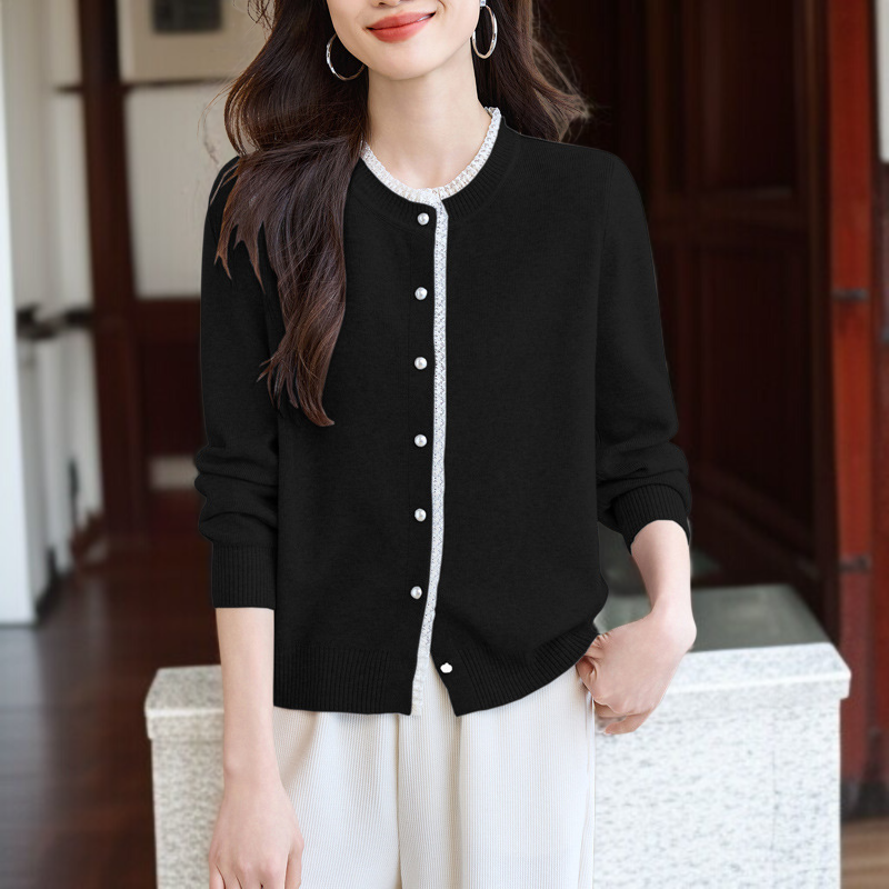 여성 그레이 니트 가디건 아우터 무드 상의 레이스 긴팔 니트