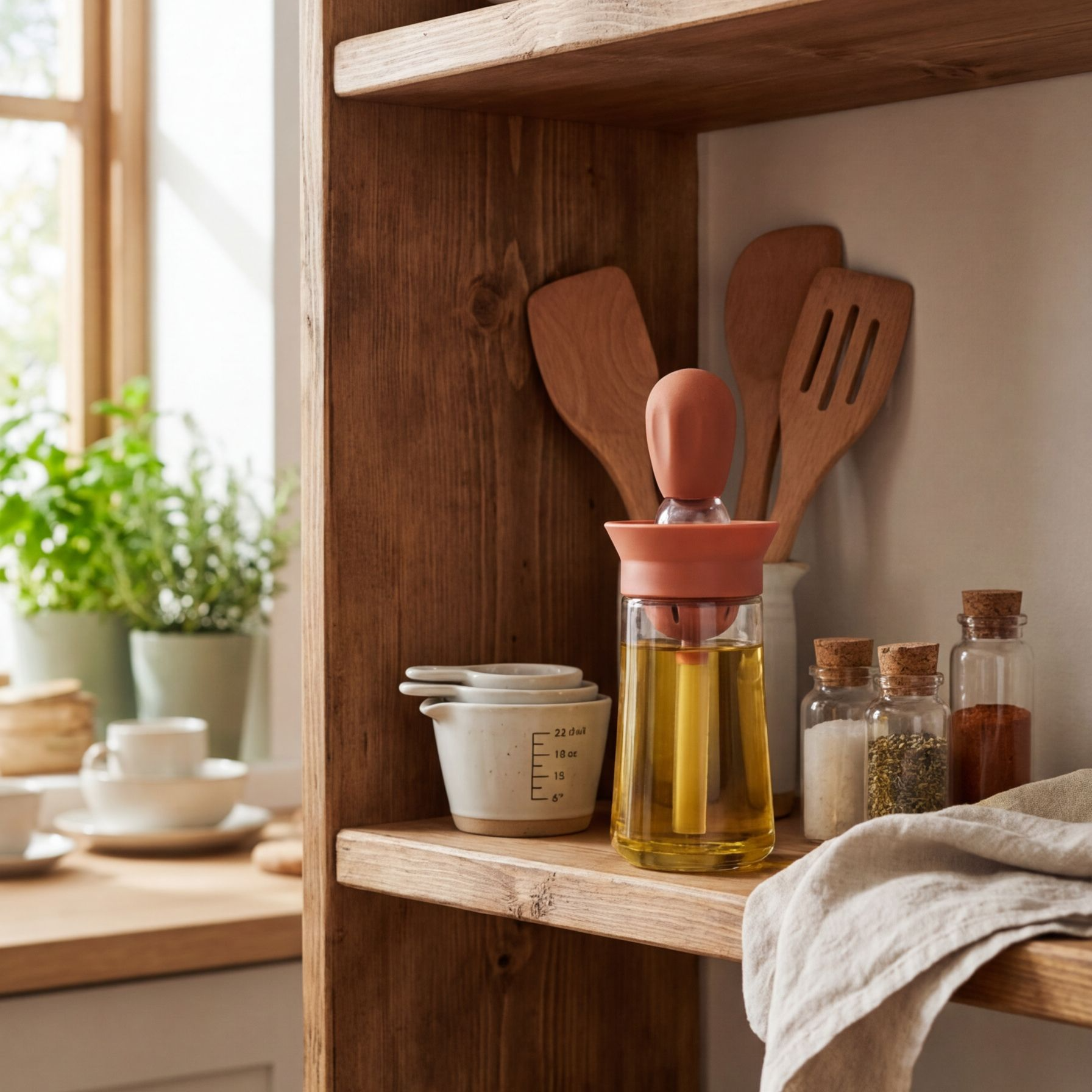 シリコンブラシでオイルを塗る調理シーン