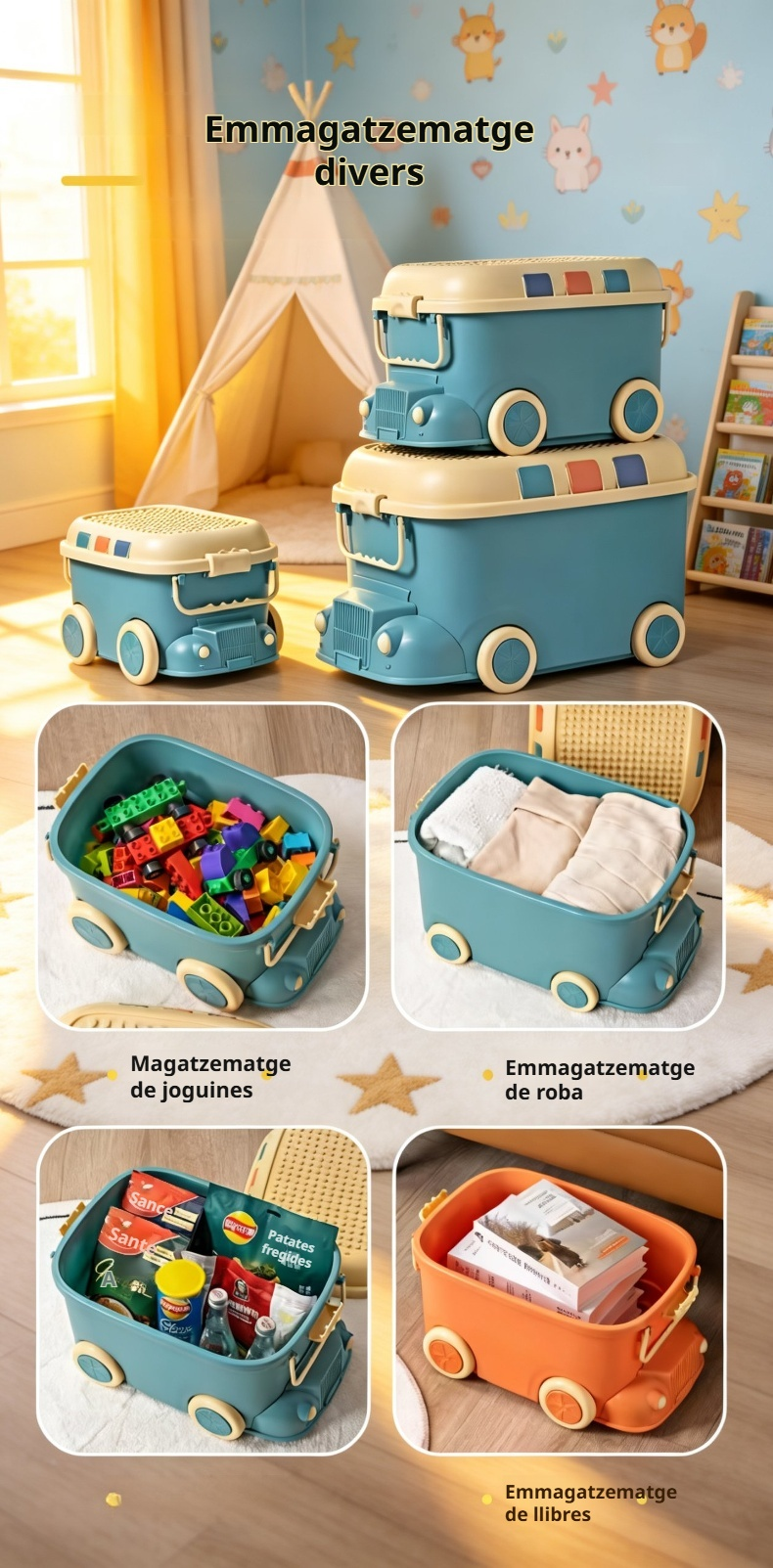Caixa organitzadora de joguines per a nens disseny tren
