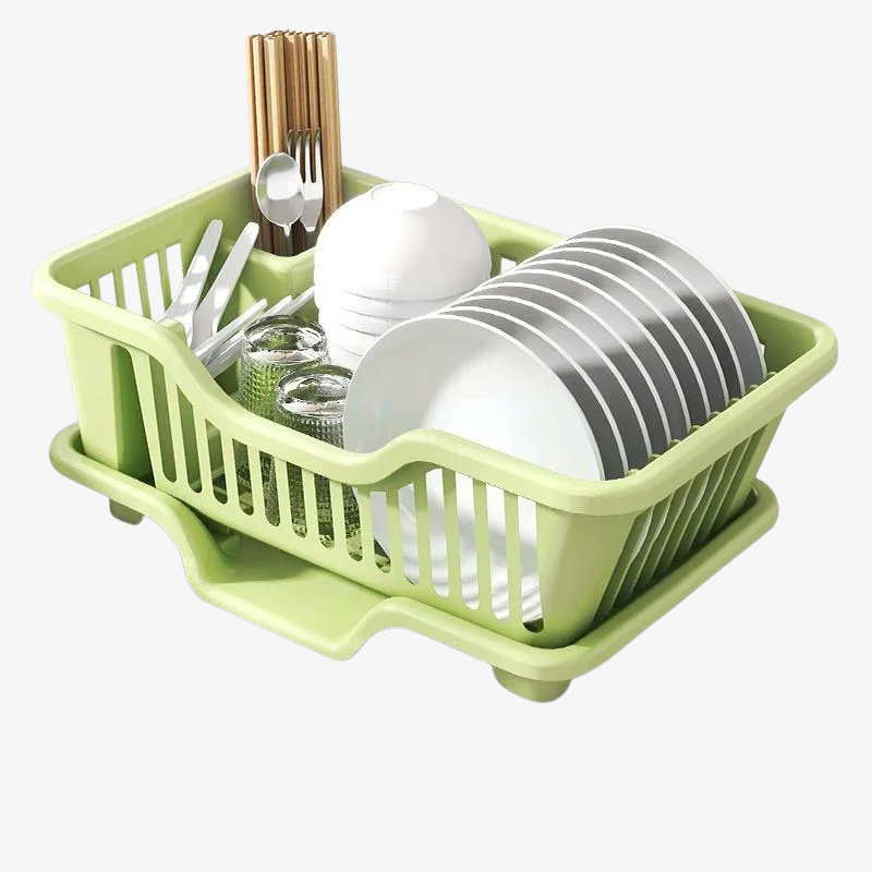 Detalle del drenaje de agua en el estante de platos