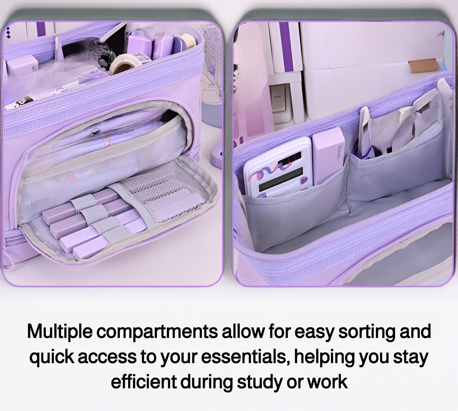 Multi compartment pencil case with zipper closure