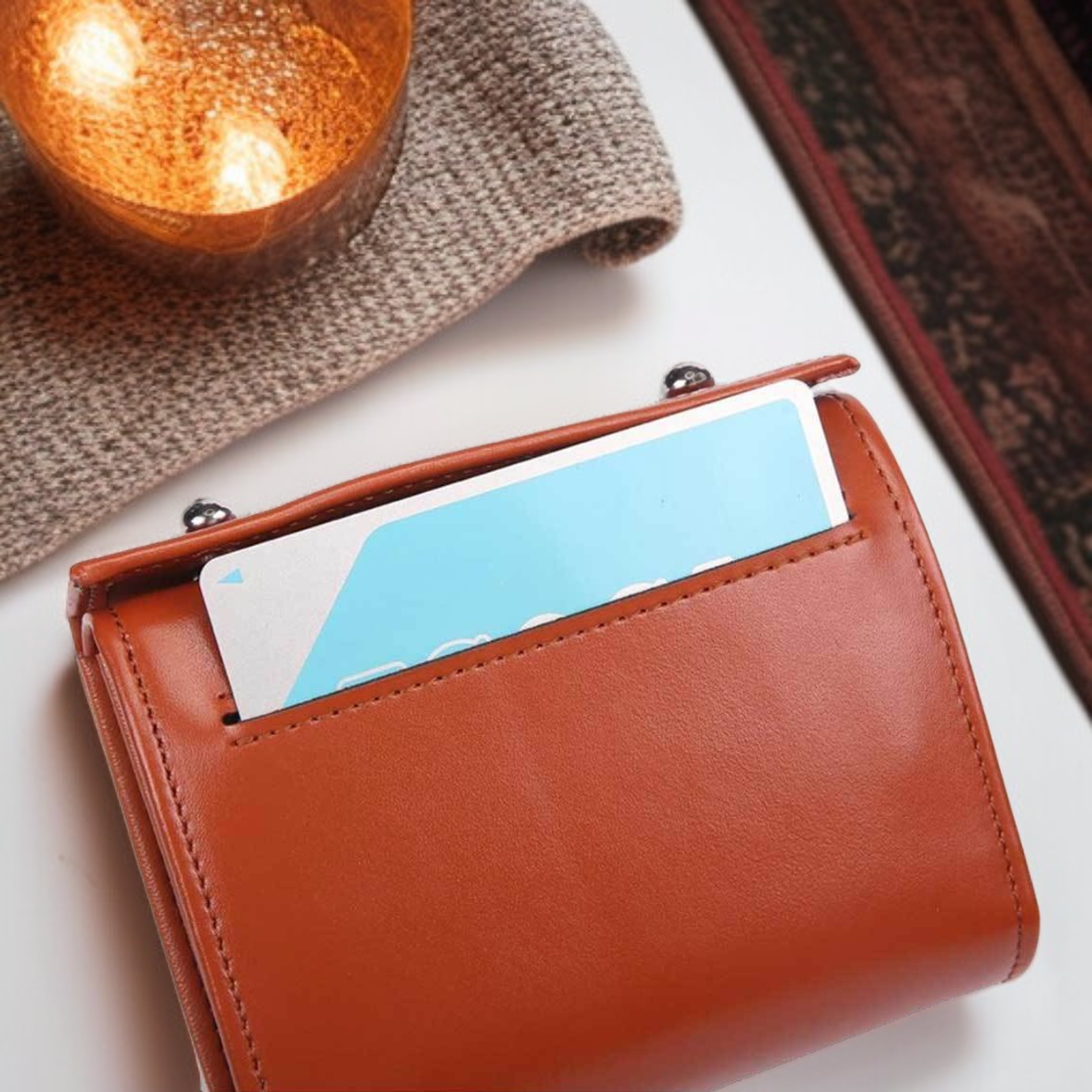 천연 가죽 아코디언 카드 홀더