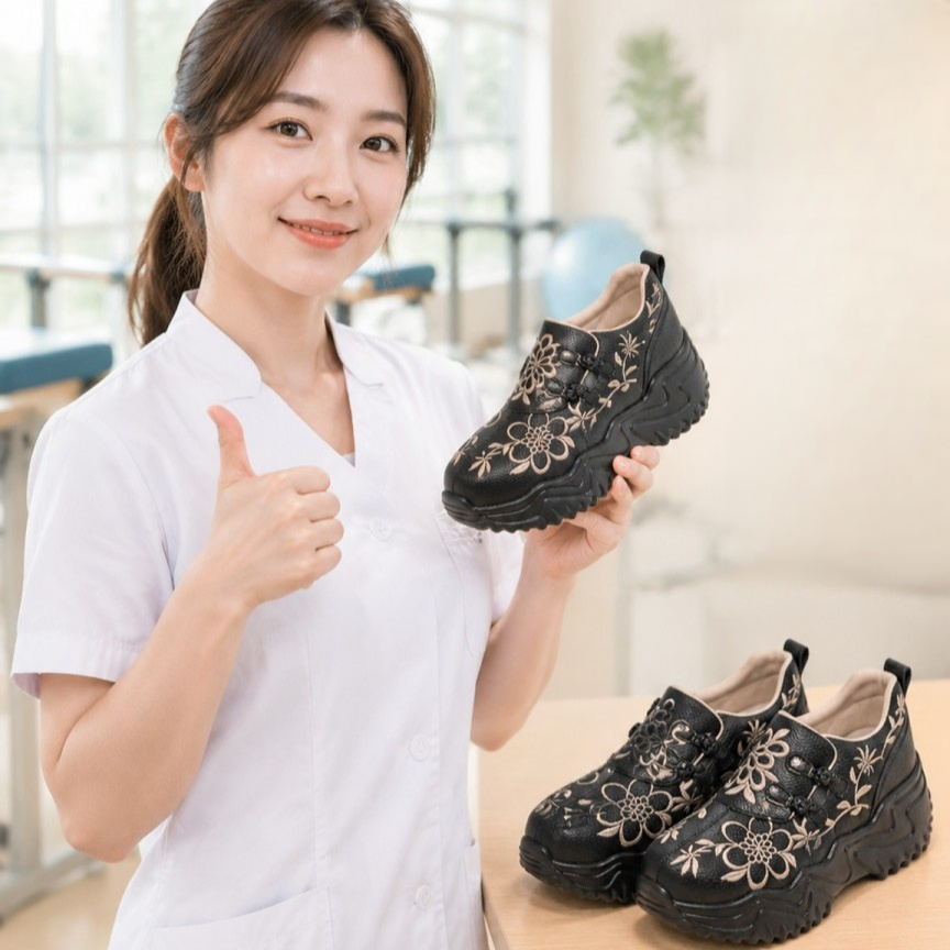 足底痛救星！日本骨科推薦【步步生蓮】6cm雲感刺繡鞋｜日行萬步不累