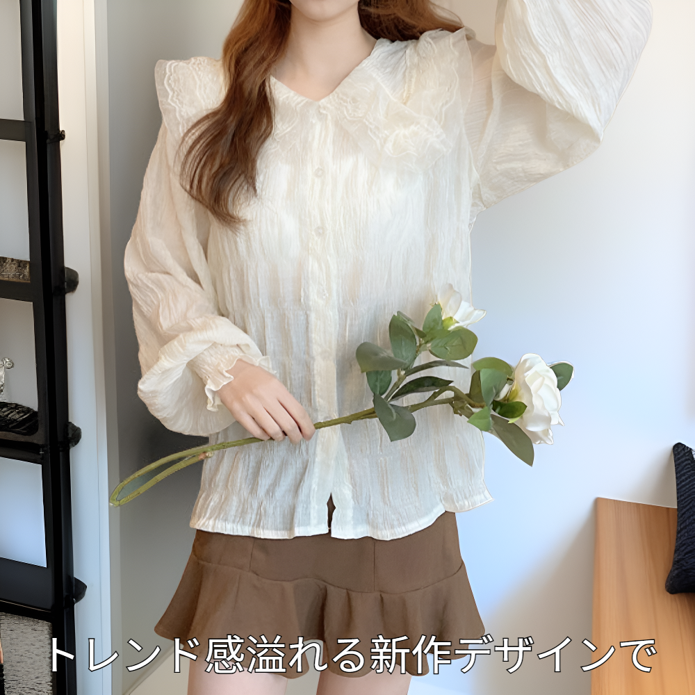 甘いプリーツ長袖レディースシャツ 春秋新作デザイン感