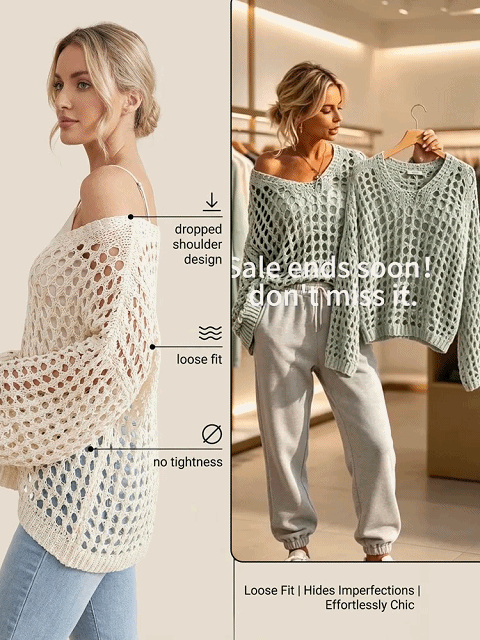 Resort-style openwork knit cover-up