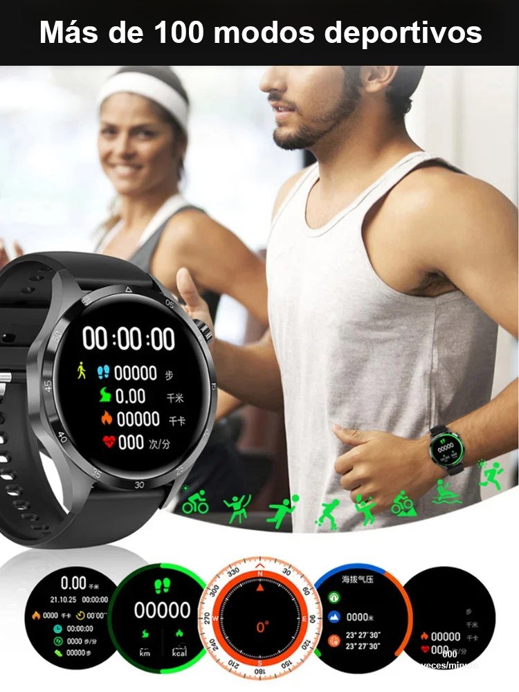  Reloj inteligente impermeable con medición de glucosa y frecuencia cardíaca