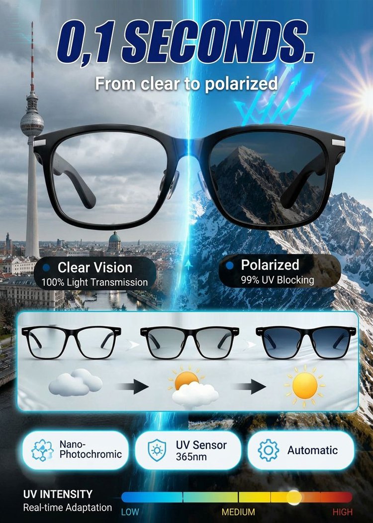 Smart Zoom Color-Changing Solar Real-Time AI Translation Glasses