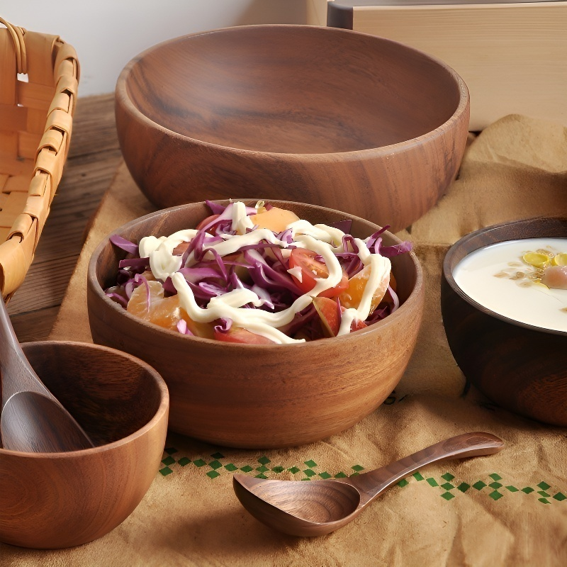 Handcrafted Paulownia Wood Salad Bowl, Multi-purpose Fruit & Nut Tray, Wooden Shallow Plate