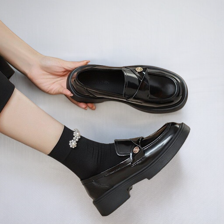 여성 로퍼, 패셔너블 싱글 슈즈, 영국 스타일, 플랫폼 슬립온 가죽 슈즈