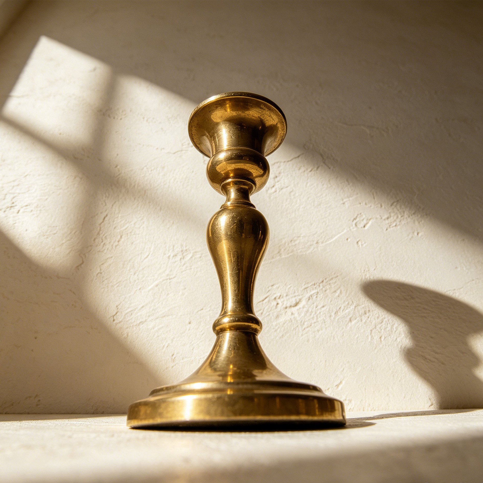 Bougeoir vintage en laiton sur une table en bois