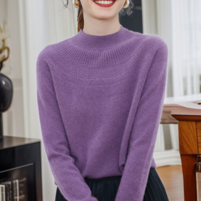 ピュアウールニットセーター中空ハーフハイネック女性衣料品秋冬新作ジャンパー薄底潮にライン