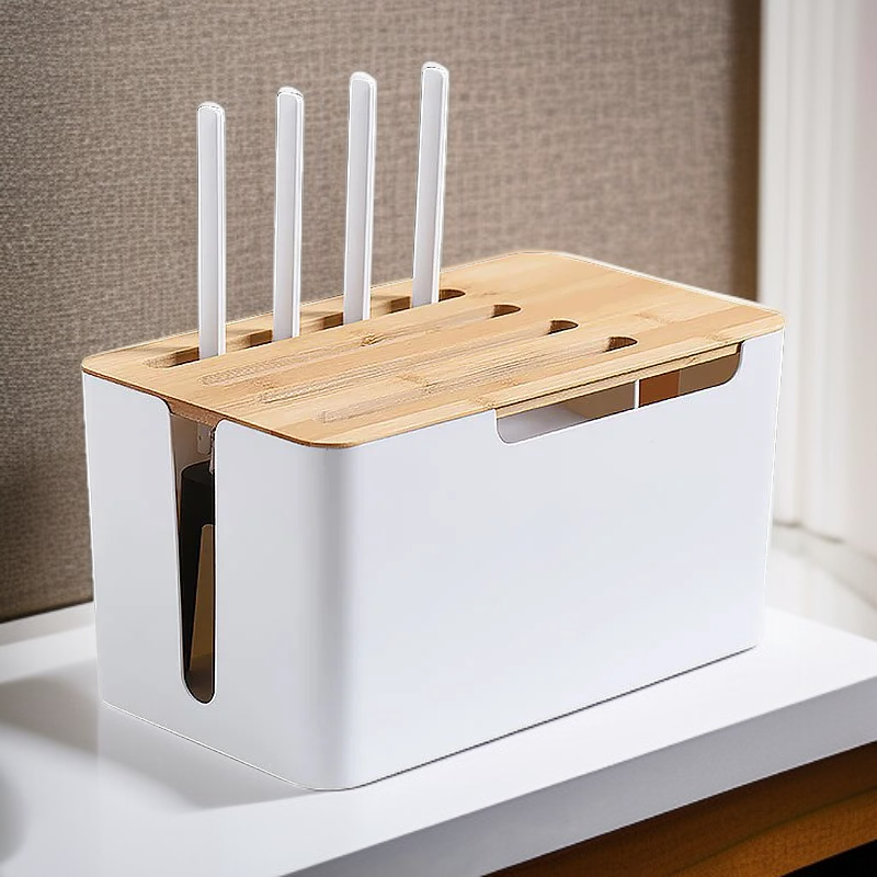 Caja organizadora de cables para router con cubierta de madera tamaño extra grande