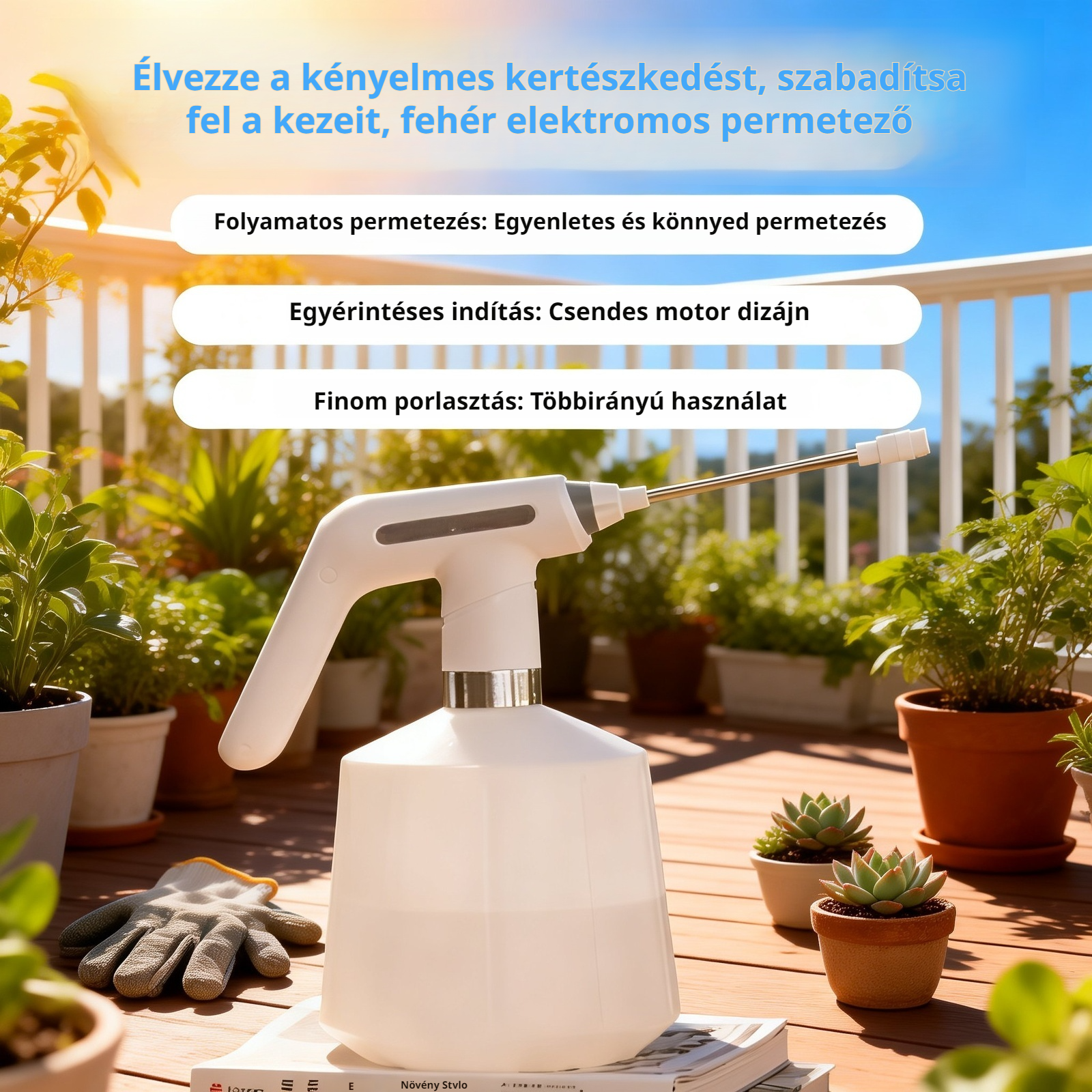 2L-es újratölthető elektromos permetező ultra-finom permettel, virágokhoz és kerthez