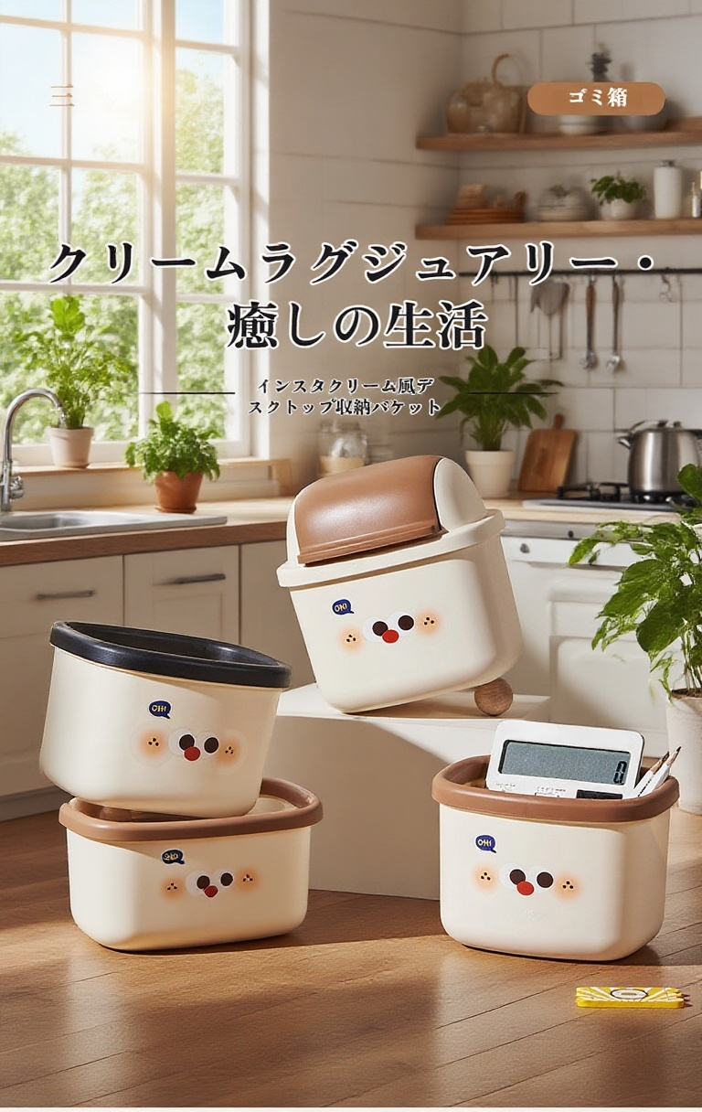 デスクトップ用ミニかわいいゴミ箱 蓋付きの全体画像