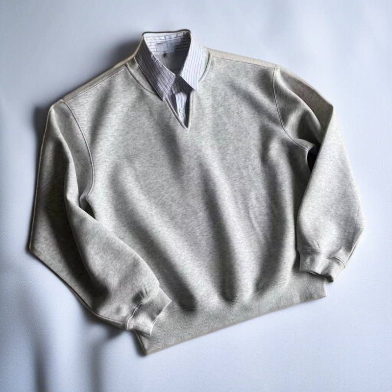 黒のフェイクツーピースシャツカラースウェットシャツ（メンズ）