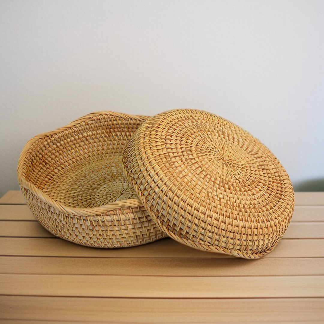 通気性抜群の籐製バスケット