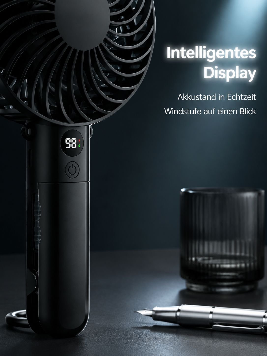 Tragbarer intelligenter Mini-Nackenventilator mit digitaler Anzeige