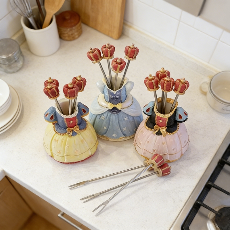 家用多功能小熊收納罐帶叉子水果餐具套裝